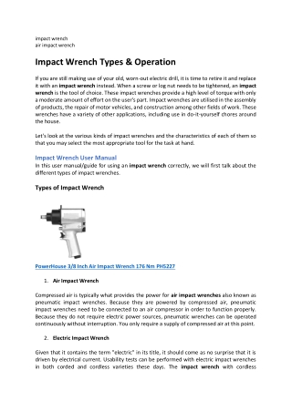 Impact Wrench Types & Operation