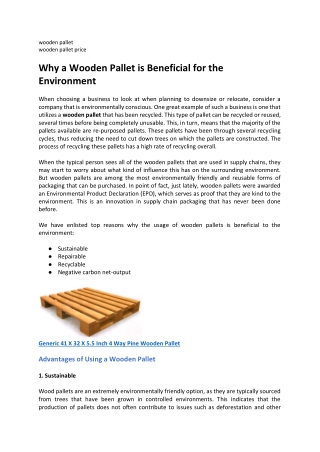 Why a Wooden Pallet is Beneficial for the Environment