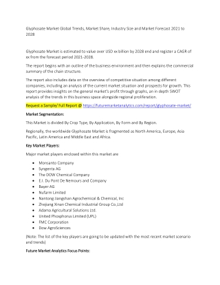Glyphosate Market Trends, Market Share, Industry Size, Growth, and Market Forecast 2021 to 2028