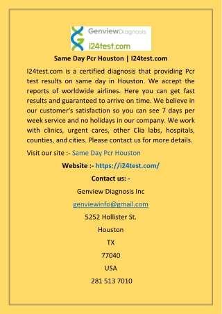 Same Day Pcr Houston  I24test