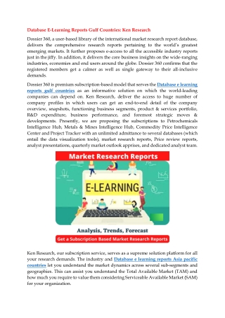 Database E Learning Reports Gulf and Asia Pacific Countries – Ken Research