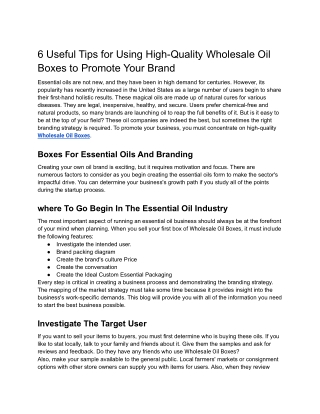 6 Useful Tips for Using High-Quality Wholesale Oil Boxes to Promote Your Brand