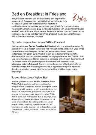 Het Wylde Pad  B&B Friesland