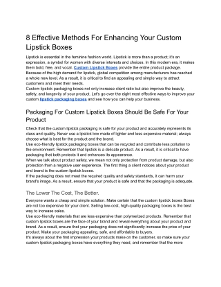 8 Effective Methods For Enhancing Your Custom Lipstick Boxes