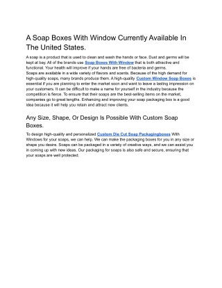 A Soap Boxes With Window Currently Available In The United States