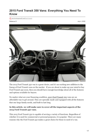 2015 FORD TRANSIT 350 VANS: EVERYTHING YOU NEED TO KNOW