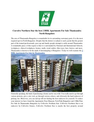 Coevolve Northern Star the best 2 BHK Apartments For Sale Thanisandra North Bangalore (1)