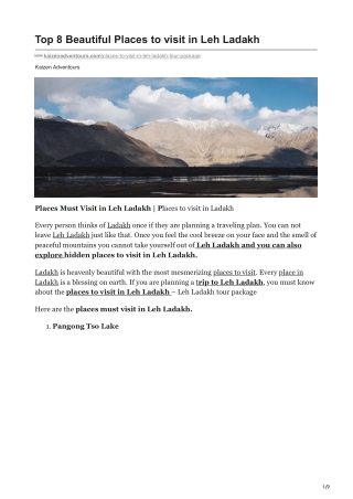 Top 8 Beautiful Places to visit in Leh Ladakh