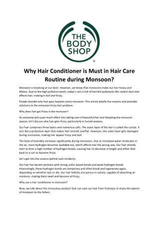 Why Hair Conditioner is Must in Hair Care Routine during Monsoon