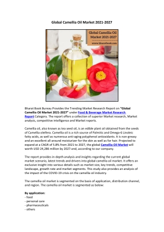 Global Camellia Oil Market 2021-2027