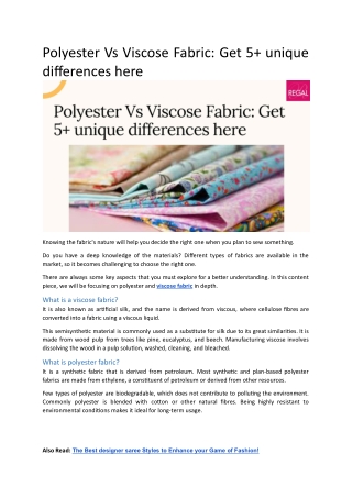 Polyester Vs Viscose Fabric Get 5  Unique differences here
