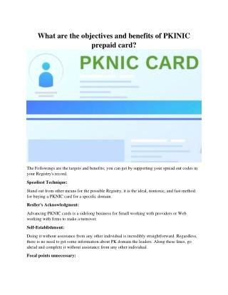 What are the objectives and benefits of PKINIC prepaid card