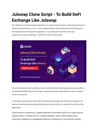 Julswap Clone Script - To Build DeFi Exchange Like Julswap