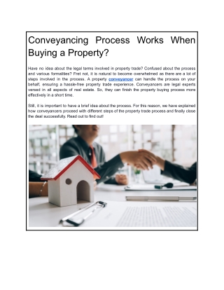 Conveyancing Process Works When Buying a Property