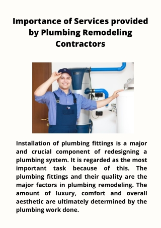 Importance of Services provided by Plumbing Remodeling Contractors