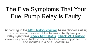 The Five Symptoms That Your Fuel Pump Relay Is Faulty