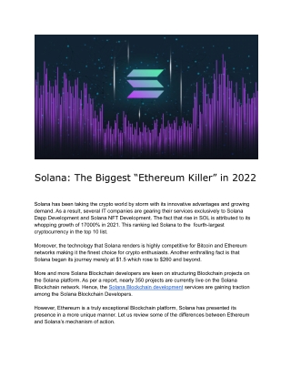 Solana: The Biggest “Ethereum Killer” in 2022