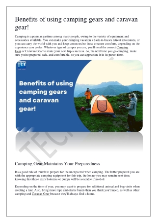 Benefits of using camping gears and caravan gear 