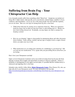 Suffering from Brain Fog – Your Chiropractor Can Help