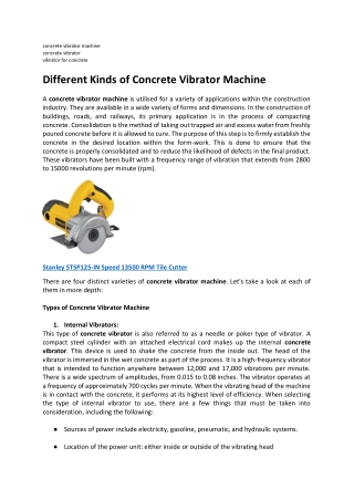 Different Kinds of Concrete Vibrator Machine