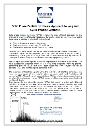 Solid Phase Peptide Synthesis  Approach to long and Cyclic Peptide Synthesis