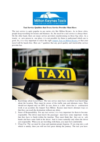 Taxi Service Qualities that Every Service Provider Must Have