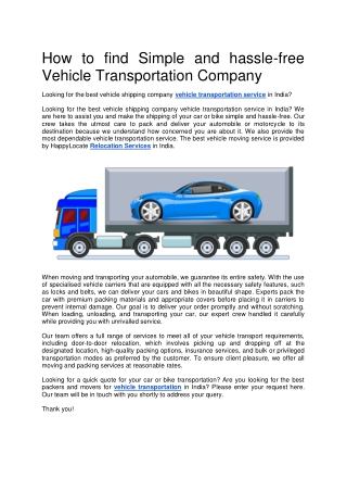 hassle-free Vehicle Transportation