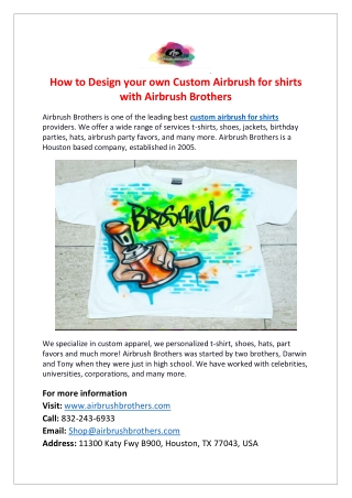 Design your own Custom Airbrush for shirts with Airbrush Brothers