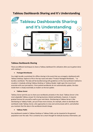 Tableau Dashboards Sharing and Its Understanding