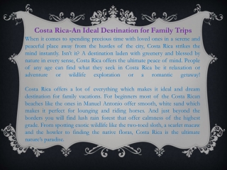 Costa Rica-An Ideal Destination for Family Trips