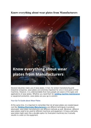 Know everything about wear plates from Manufacturers