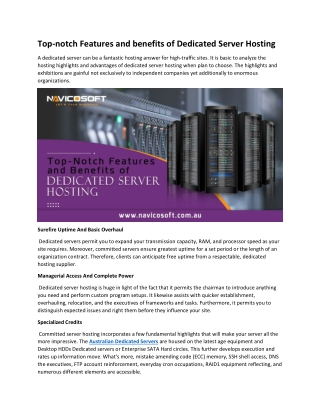 Top-notch Features and benefits of Dedicated Server Hosting 