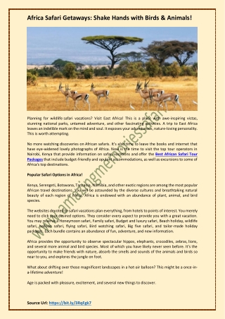 Africa Safari Getaways: Shake Hands with Birds & Animals!