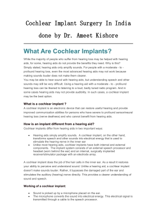 Cochlear Implant Surgery In India done by Dr. Ameet Kishore