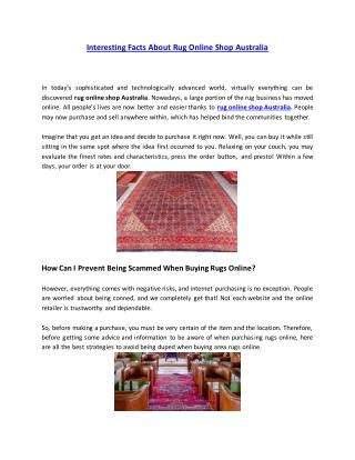 Interesting Facts About Rug Online Shop Australia