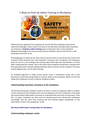 5 Ways to Perk Up Safety Training at Workplace