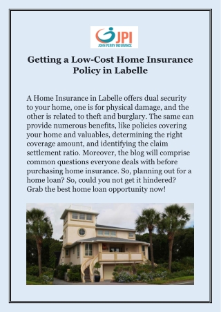 Getting a Low Cost Home Insurance Policy in Labelle