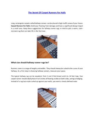 The Secret Of Carpet Runners For Halls