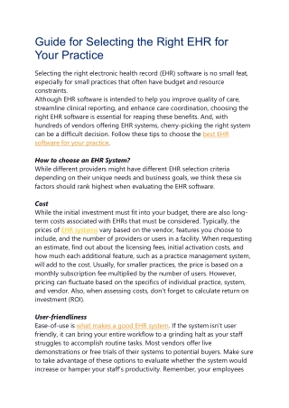 Guide for Selecting the Right EHR for Your Practice