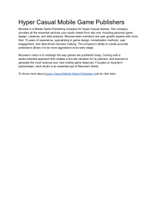 Hyper Casual Mobile Game Publishers