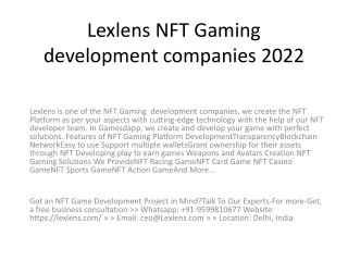 Lexlens NFT Gaming  development companies 2022