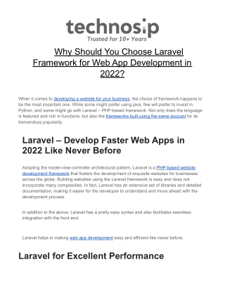 Why Should You Choose Laravel Framework for Web App Development in 2022_