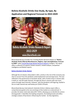 Bolivia Alcoholic Drinks Research Report 2022-2029