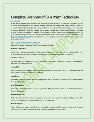 Complete Overview of Blue Prism Technology