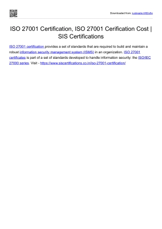 ISO 27001 Certification, ISO 27001 Certification Cost | SIS Certifications.co.in