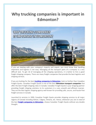 Why trucking companies is important in Edmonton