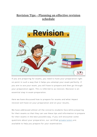 Revision Tips Planning an effective revision schedule