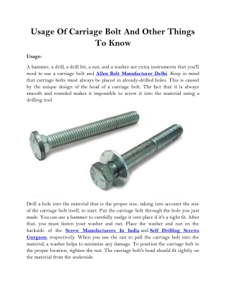 Usage Of Carriage Bolt And Other Things To Know