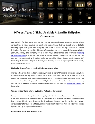 Different Types Of Lights Available At Landlite Philippines Corporation