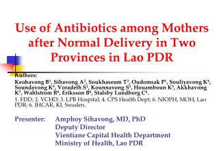 Use of Antibiotics among Mothers after Normal Delivery in Two Provinces in Lao PDR